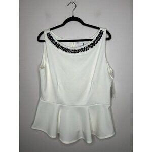 Bijou Bisou White Black Gems Sleeveless Tank Top Formal Business Size XL NWT